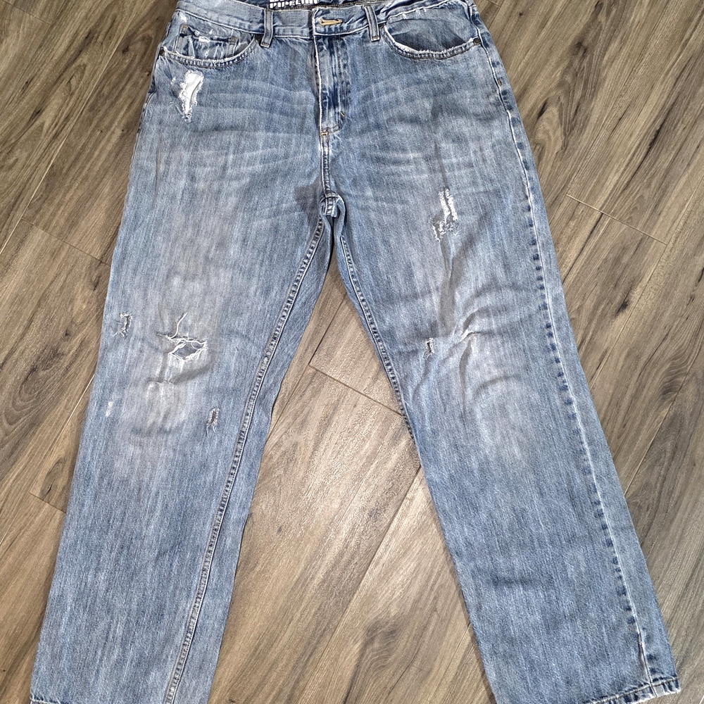 Men's Light Blue Distressed Jeans